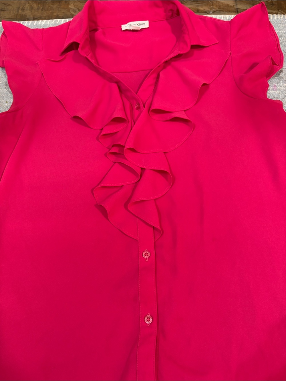 Calvin Klein Hot Pink Ruffle-Front Sleeveless Blouse